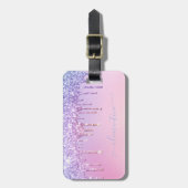 Rainbow glitter sparkle script modern girly script bagagelabel (Voorkant verticaal)