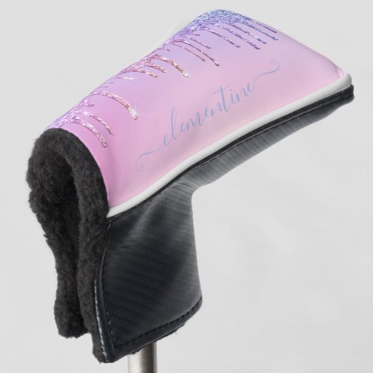 Rainbow glitter sparkle script modern girly script golfheadcover (3/4 voorkant)