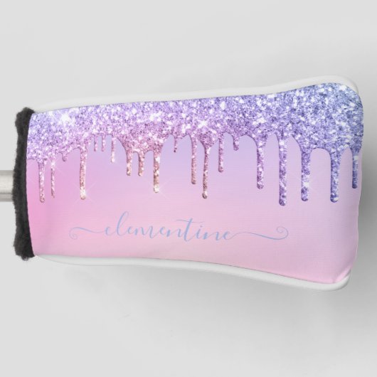Rainbow glitter sparkle script modern girly script golfheadcover (Voorkant)