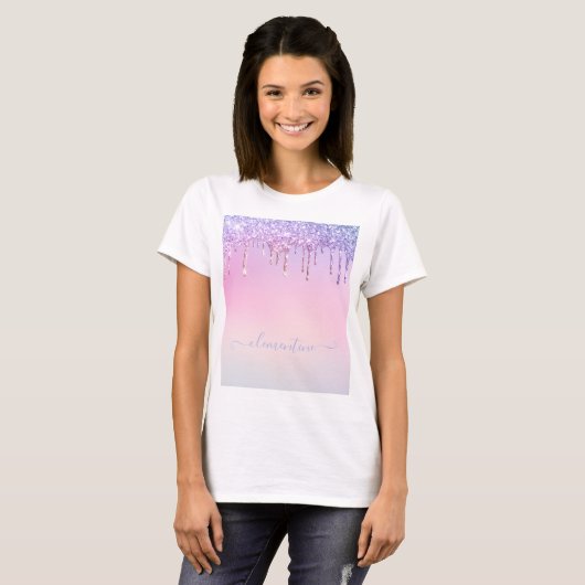 Rainbow glitter sparkle script modern girly script t-shirt (Voorkant volledig)