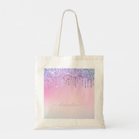 Rainbow glitter sparkle script modern girly script tote bag (Achterkant)
