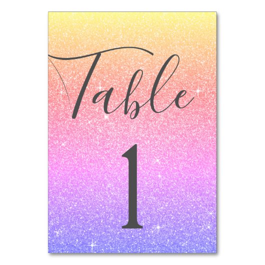 Rainbow Glitter Sparkle Tafelnummer (Voorkant)