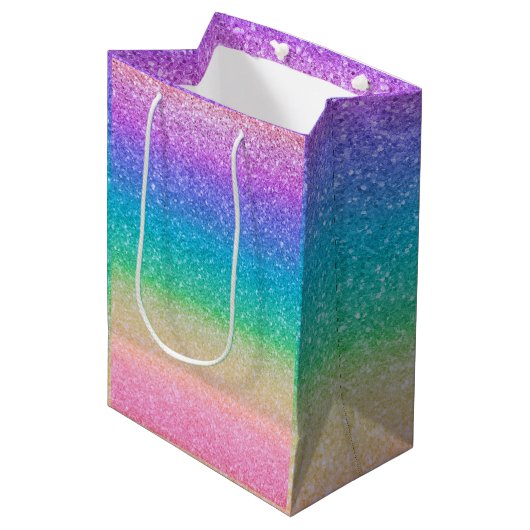 Rainbow Glitter Sparkle  Verjaardagsfeestje Glam Medium Cadeauzakje (Voorkant Gekanteld)