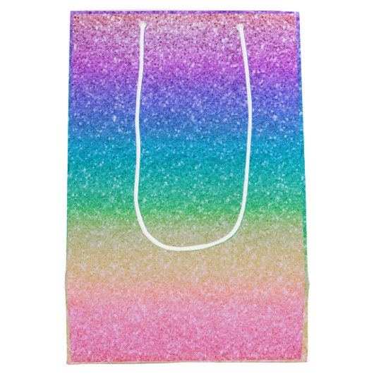 Rainbow Glitter Sparkle Verjaardagsfeestje Glam Medium Cadeauzakje (Achterkant)