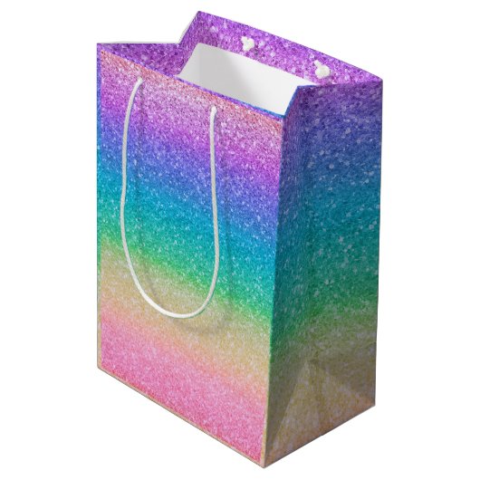 Rainbow Glitter Sparkle  Verjaardagsfeestje Glam Medium Cadeauzakje (Achterkant Gekanteld)