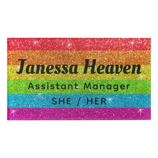 Rainbow Glitter Sparkly Chalkboard Name Profession Naambadge (Voorkant)