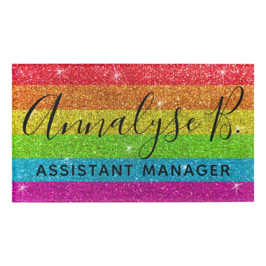 Rainbow Glitter Sparkly Chalkboard Name Profession Naambadge (Voorkant)