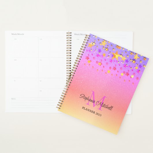 Rainbow Glitter Stars Monogram Name Planner (Display)