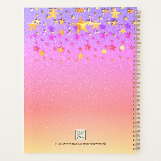 Rainbow Glitter Stars Monogram Name Planner (Achterkant)