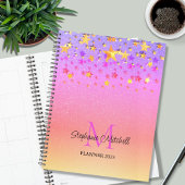 Rainbow Glitter Stars Monogram Name Planner