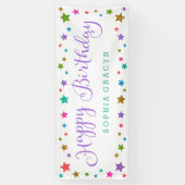 Rainbow Glitter Stars Paarse Happy Birthday Banner (Verticaal)