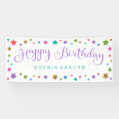 Rainbow Glitter Stars Paarse Happy Birthday Banner (Horizontaal)