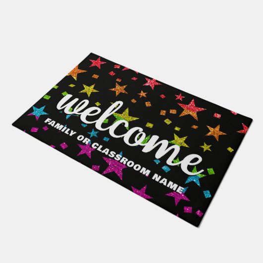 Rainbow Glitter Stars Teacher Classroom School Deurmat (Schuin)