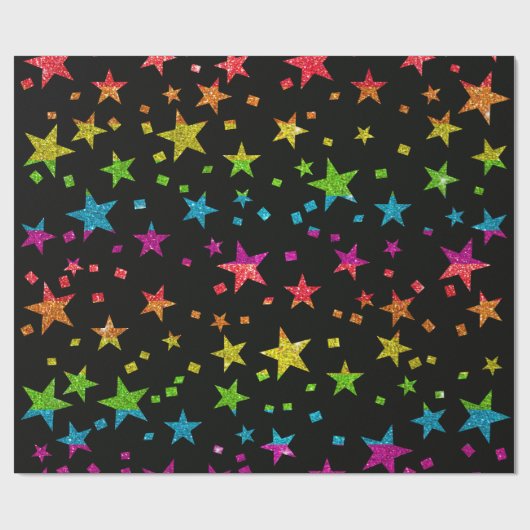 Rainbow Glitter Stars Weddenschap kerstdag Cadeaupapier (Vlak)
