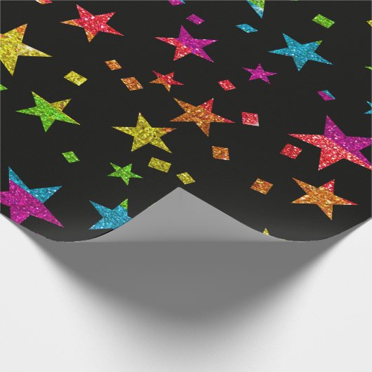 Rainbow Glitter Stars Weddenschap kerstdag Cadeaupapier (Hoek)