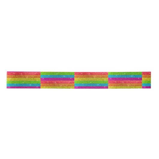 Rainbow Glitter Stripes Gay Pride Vlag Verjaardag Satijnen Lint (Voorkant)