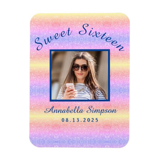 Rainbow Glitter Sweet 16 Birthday Save the Date Magneet (Verticaal)
