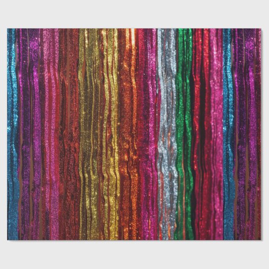 Rainbow Glitter Tinsel Strands PartyWrapping Paper Cadeaupapier (Vlak)