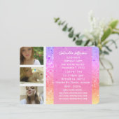 Rainbow Glitter: uitnodiging voor een fotofeestje (Staand voorkant)