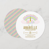 Rainbow Glitter Unicorn Birthday Party Invitation Kaart (Voorkant / Achterkant)