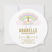 Rainbow Glitter Unicorn Birthday Party Invitation Kaart (Voorkant)
