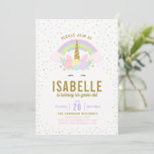 Rainbow Glitter Unicorn Birthday Party Invitation Kaart (Staand voorkant)