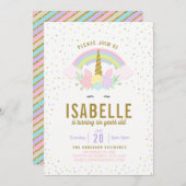 Rainbow Glitter Unicorn Birthday Party Invitation Kaart (Voorkant / Achterkant)