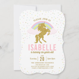 Rainbow Glitter Unicorn Birthday Party Invitation Kaart