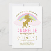 Rainbow Glitter Unicorn Birthday Party Invitation Kaart (Voorkant)