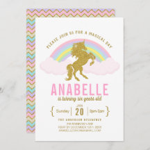 Rainbow Glitter Unicorn Birthday Party Invitation
