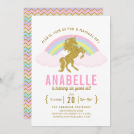 Rainbow Glitter Unicorn Birthday Party Invitation Kaart