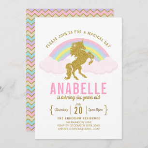 Rainbow Glitter Unicorn Birthday Party Invitation Kaart