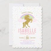 Rainbow Glitter Unicorn Birthday Party Invitation Kaart (Voorkant)
