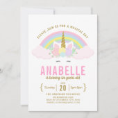 Rainbow Glitter Unicorn Birthday Party Invitation Kaart (Voorkant)