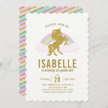 Rainbow Glitter Unicorn Birthday Party Invitation