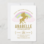 Rainbow Glitter Unicorn Birthday Party Invitation Kaart (Voorkant)