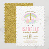 Rainbow Glitter Unicorn Birthday Party Invitation Kaart (Voorkant / Achterkant)