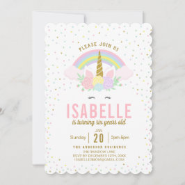 Rainbow Glitter Unicorn Birthday Party Invitation Kaart