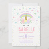 Rainbow Glitter Unicorn Birthday Party Invitation Kaart (Voorkant)