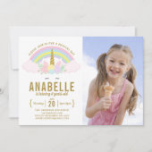Rainbow Glitter Unicorn foto verjaardagsuitnodigin Kaart (Voorkant)