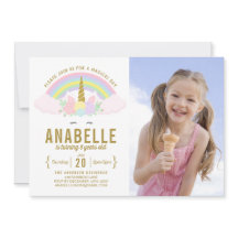 Rainbow Glitter Unicorn foto verjaardagsuitnodigin