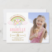 Rainbow Glitter Unicorn foto verjaardagsuitnodigin Kaart (Voorkant)