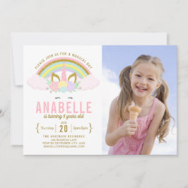 Rainbow Glitter Unicorn foto verjaardagsuitnodigin Kaart
