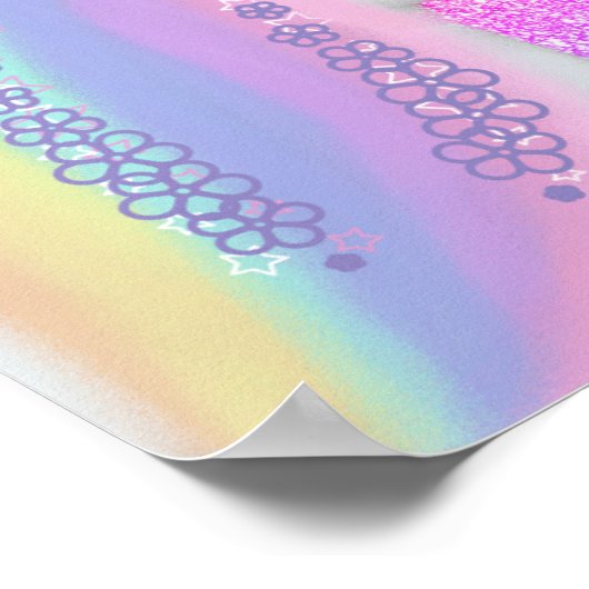 Rainbow Glitter Unicorn Girls, gepersonaliseerd Poster (Hoek)