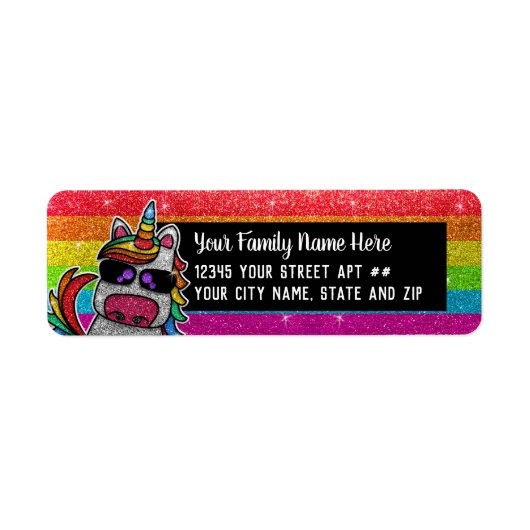 Rainbow Glitter Unicorn LGBT+ Change of Address Etiket (Voorkant)