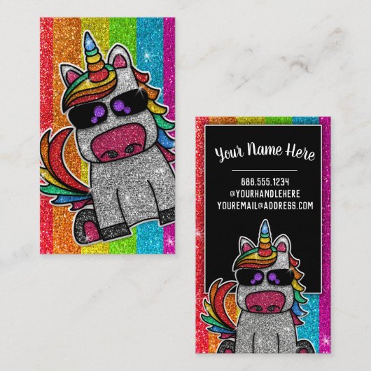 Rainbow Glitter Unicorn Professional Social Media Visitekaartje (Voorkant / Achterkant)