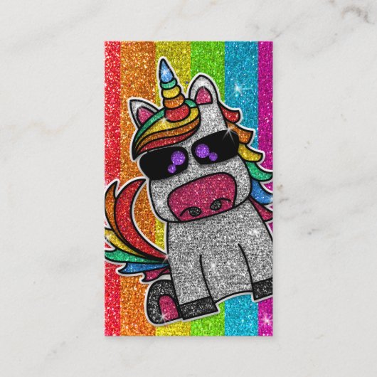 Rainbow Glitter Unicorn Professional Social Media Visitekaartje (Voorkant)