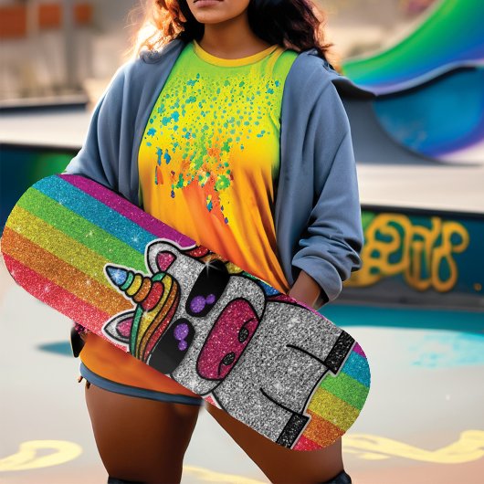 Rainbow Glitter Unicorn Sparkly Gold Sparkles Sk8r Persoonlijk Skateboard