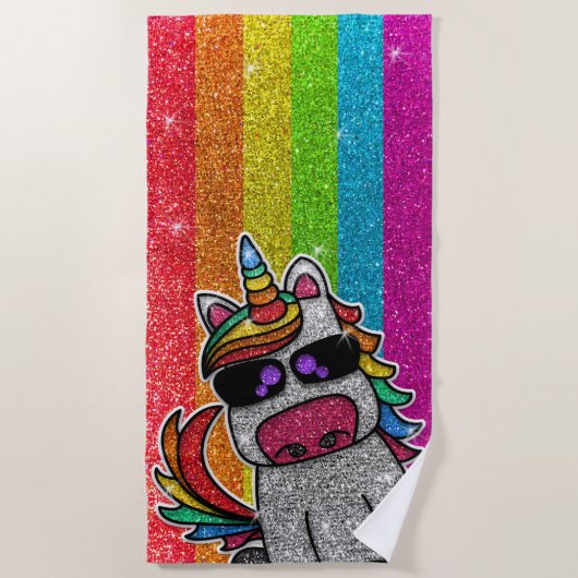 Rainbow Glitter Unicorn Sparkly LGBT+ Sparkles Strandlaken (Voorkant)