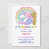 Rainbow Glitter Unicorn Verjaardag Uitnodigingen (Voorkant)